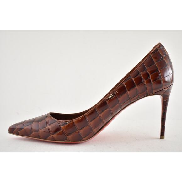 Christian Louboutin Kate 85 Brown Acajou Calf Ali Croc Pointed Toe Heel Pump 40 - Picture 14 of 16